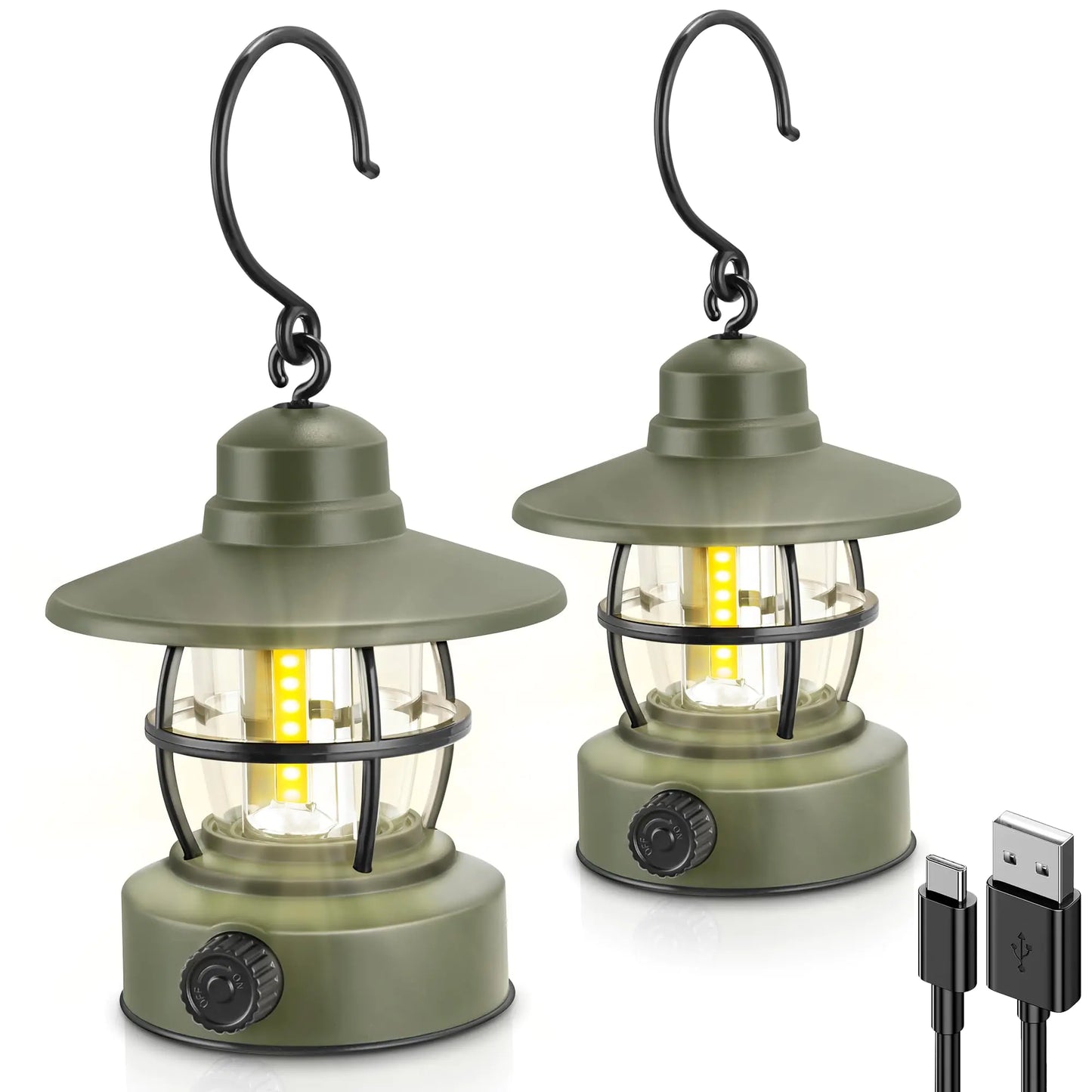 Rechargeable Retro Camping Lantern (2 Pack)