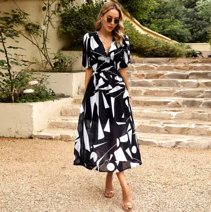 Women's V-Neck Printed Summer Maxi Dress